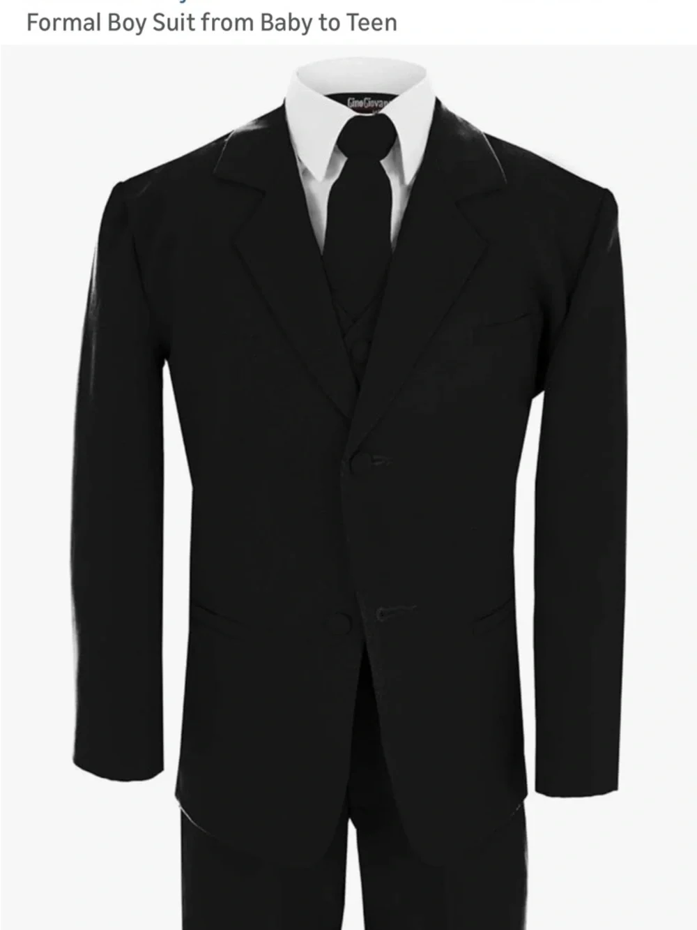 Classic Boys Black Formal Suit Set with Vest and Tie - Picture 3 of 3
